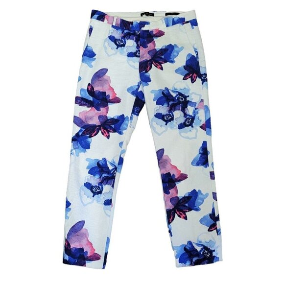 Banana Republic SZ 10 Ryan Fit Textured Painted Floral Slim Straight Pant EUC - Picture 2 of 11